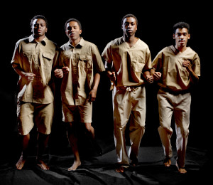 In this production, Jamil Joseph and Ryan Fields play Robben Island inmates. Chiedu Mbonu and Theophilus Timothy represent modern American prisoners. Photo by KeneK.